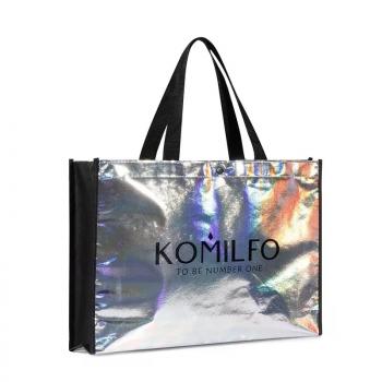 Gümüş Lamineli Non Woven Çıtçıtlı Tote Hediye Taşıma Çantası